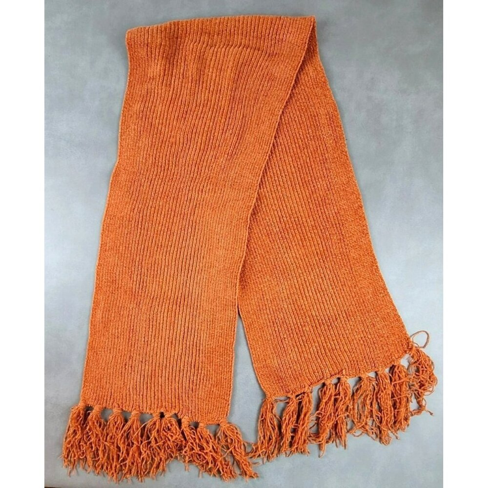 Womens Warm and Cozy Pumpkin Rust Neck Scarf Fall Colors Fringed 60" JH1421
